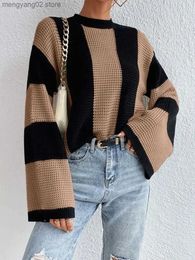 Women's Sweaters Striped Women Sweater Oversize Casual Thick Pullover Knitted Autumn Winter Female Jumper 2023 Trendy Long Flare Sleeve Sweaters T231027