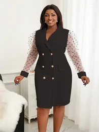 Casual Dresses Women Elegant Mini Blazer Dress Dots Tulle Long Sleeve Breasted Patchwork Stylish Chic Work Office Events Outfits Large Size