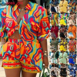 Plus Size Women Tracksuits Designer Beach Resort Style Clothes Printed Blouses Shirts Shorts Two Piece Set Matching Outfits218M
