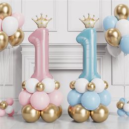 Christmas Decorations 30inch Crown Number 1 Balloons Kit 1st Birthday Party Decoration Foil Balloon Blue Pink Balloon Globos Baby Shower Decoration 231027