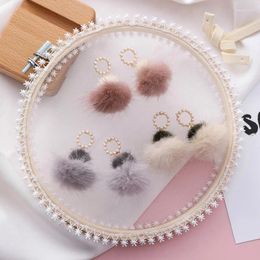 Dangle Earrings SHIFEEL 2023 Fashion Contrast Colour Pearl Circle Hairball Mink Hair Pendant Personality Sweet Pendients For Women