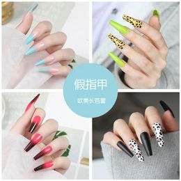 False Nails 24pcs Sexy Leopard Wave Designs French Long Coffin Fake Nail Fashion Artificial Full Cover Art