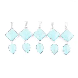 Pendant Necklaces Natural Turquoise Stone Square Drop Shape Charm Reiki Healing Chakra Jewellery Wholesale 5Pcs/lot TN3769