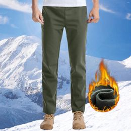 Men's Pants Casual Warm Trousers Solid Windproof Outdoor Pocket Lined Plush Slim With Drawstring For Man