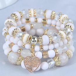 Charm Bracelets DIEZI Bohemian White Crystal Beads Strand For Women Girls Ethnic Tree Of Life Wrap Bracelet Pulseira Feminina 231027