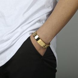 New Mens Watch Bracelet Gold Plated Stainless Steel Links Cuff Bangles Hip Hop Jewellery For Men Gift308J
