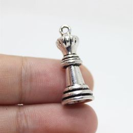 New Arrivals 20pcs 26mm x12mm Chess Piece Charms Antique Silver Tone 3D Pawn Piece charm pendant for Jewellery DIY making314W