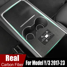 Real Carbon Fibre Ultra Thin Centre Console Cover For Tesla Model 3 Y 2017-2023 Not Affect Tesla Central Control Push-pull Use