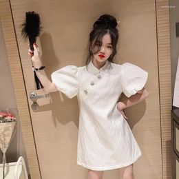 Girl Dresses Puff Sleeve Dress Vintage Style White Fashion Cute Clothes For Teenage Children Party Vestidos Wz1084