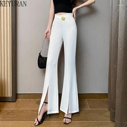 Women's Pants White Split Flared High Waist Slim Chic Wide Leg Trousers Ladies Streetwear Elegant Black Suits