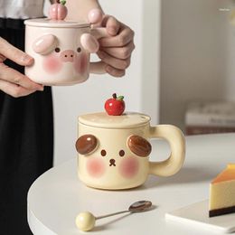 Mugs 3D Animal Cup Cartoon With Lid Breakfast Coffee Mug Milk Spoon Couple Cups Handrip Cute Household