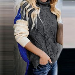 Women's Sweaters Fashion Women Patchwork High Collar Long Sleeves Blouse Tops Thermal Turtleneck Sweater Autumn Ladies Elegant Causal