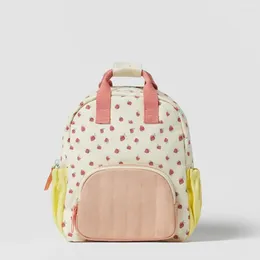 School Bags Fashion Canvas Backpacks Kids Cute Dopamine Strawberry Print Backpack Children Mini Simple Casual Durable Daypack