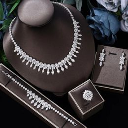 Necklace Earrings Set Fashion Women Jewelry Dubai Wedding Engagement Party White Cubic Zirconia 4 Pieces Bridal