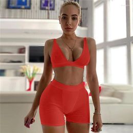 Active Sets Skinny Two-Piece Sexy V-Neck Vest Women Breathable Gym Sports Set Yoga Suit Casual Shorts Leggings Sportswear Summer Femme