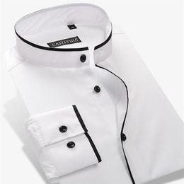 Men's Dress Shirts Banded Collar Mandarin Collar With Black Piping Pocket-less Design Casual Thin Long Sleeve Standard-fit 311s
