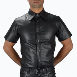 Men's T-Shirts Men Wetlook Faux Leather Shirts PU T Sexy Fitness Tops Gay Latex T-shirt Tees Stage Tee Party Clubwear1213k
