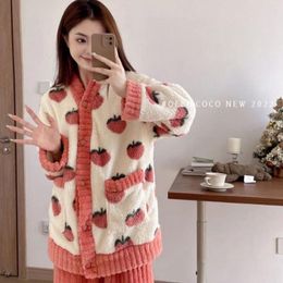 Women's Sleepwear Autumn Kawaii Winter Pyjamas Set For Women Fruit Fashion Print Long Suit Home Clothes Female