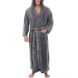 S-5XL Men Soft Coral Fleece Sleepwear Solid Colour Pockets Long Bath Robe Home Gown223Q