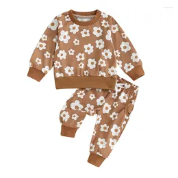 Clothing Sets Infant Girl Fall Clothes Flower Print Long Sleeve Sweatshirt Elastic Waist Pants Outfit