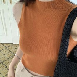 Women's Tanks 2023 Autumn Temperament Knitted Sweater Vest Soft Sleeveless Blouse Half-turtleneck Camisole Nice Fabric Casual Shirts