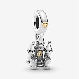 New Arrival 100% 925 Sterling Silver Two-tone Castle Dangle Charm Fit Original European Charm Bracelet Fashion Jewelry Accessories260V