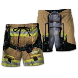 Cosplay Firefighting Summer Men Board Shorts 3D Printed Fashion Men's Firemen Boys Brown Trousers Plus Size 5XL Quick Dry274E