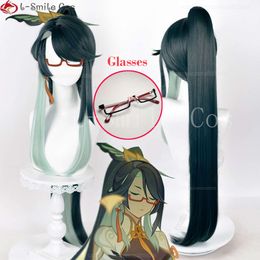 Catsuit Costumes High Quality Genshin Impact Cloud Retainer Wigs Green Hair Glasses Cosplay Anime + Wig Cap