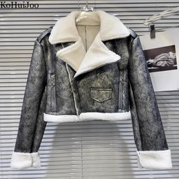 Women's Leather Winter Jacket Woman Suede Lambs Wool Biker Jackets Faux Fur Vintage Moto Coat Warm Outerwear Feminino 2023