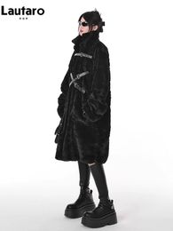 Women's Fur Faux Lautaro Winter Cool Long Loose Casual Soft Thick Warm Black Fuzzy Coat Women Stand Collar Punk Style Fluffy Jacket 2023 231026