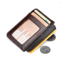 Card Holders Fashion Cow Leather ID Badge Cards Holder Small Thin Case Business Organizer Bag Wallet Purse With Po Window