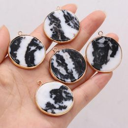 Pendant Necklaces Natural Stone Semi-precious Round Gilt Edge Charms For Jewelry Making DIY Necklace Accessories Gift