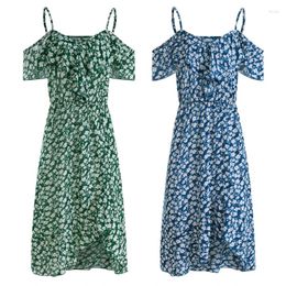 Casual Dresses Womens Midi Dress Floral Print Knee Length Flared Party Vacation Boho Flowy Off Shoulder Cami Sundress Dropship