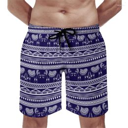 Men's Shorts Men's Blue Elephant Gym Retro Tribal Animal Hawaii Board Short Pants Printed Running Quick Dry Swimming Trunks Birthday