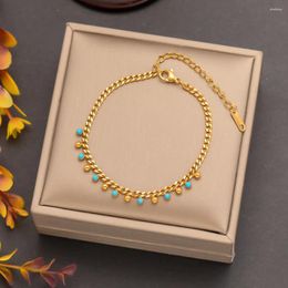 Charm Bracelets Stainless Steel Trend Enamel Beads Bracelet For Women Fashion Girl Gold Colour Bangle Birthday Party Wrist Jewellery Gift