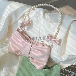 Shoulder Bags Handbags Korean Women's Pearl Pink Bow Mini Bag Vintage Elegant Wallet and Bag Soul Underarm Handbagqwertyui879