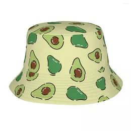 Berets Summer Beach Hatwear Green Avocado Bucket Hat Harajuku Women Men Sun Cartoon Fruits Session UV Protection Fishing Hats
