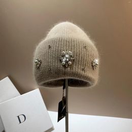 Berets Designer Rhinestones Winter Hats For Women Real Fur Knitted Hat Female Thicken Warm Skullies Beanies Caps