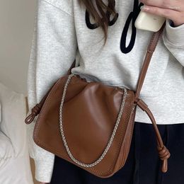 Evening Bags Fashion Cool Chain Women's Shoulder Simple Drawstring Girls Crossbody Bag Large Capacity Pu Leather Female Clutch Handbags