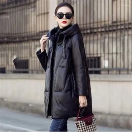 Women's Leather Womne PU Jacket 2023 Winter Parkas Thick Warm Long Cotton Padded Coat Female Faux Overcoat Hooded Loose Parke