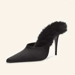 Sandals Custom Styles Big Size 45 Women Slip On Dress Stiletto Party Shoes Thin High Heels Wide Fit Fluffy Fur Mules Slides