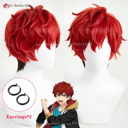 Catsuit Costumes Game Ensemble Stars ES Amagi Hiiro Cosplay Short Red Heat Resistant Synthetic Hair Halloween Party Anime Wigs + Wig Cap