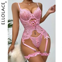 Sexy Set Ellolace Delicate Lingerie Seamless Lace Underwear Fancy Erotic 3-Piece Sex Outfit Open Crotchless Thongs See Through Intimate 231027