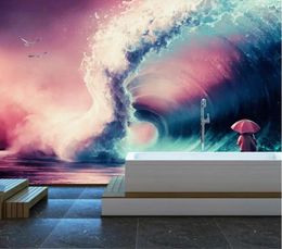 Wallpapers CJSIR HD Naked Sea Waves Couple Living Room Walls Custom Large Mural Green Silk Cloth Wallpaper Papel De Parede Para Quarto