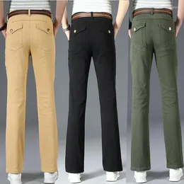 Men's Pants Four Season Micro Flare For Men Business Office Korean Fashion Solid Colour Casual Long Cotton Trousers Black Khaki