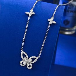 Chains 2023 925 Silver Butterfly Necklace Hollow Three Flower Collar Chain Ins Style