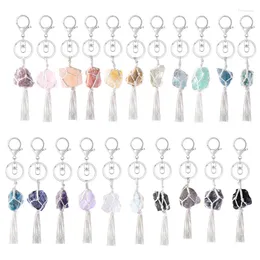 Keychains 10pcs Natural Raw Stone In Braided Net Pocket Bag Pendant Keychain DecorativeTassels Lobster Clip Clasp Charms Wholesale