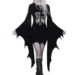 Casual Dresses Gothic Skeleton Halloween Dress Aesthetic Bat Sleeve Mini Medieval Vampire Cosplay Costumes Bandage Party Slim