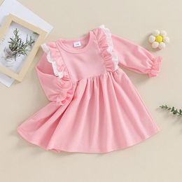 Girl Dresses Princess Toddler Baby Girls Clothes Spring Fall Sweet A-Line Dress Ruffled Lace Patchwork Long Sleeve Kids For