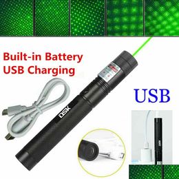 Laser Pointers 200Mile Usb Rechargeable Green Laser Pointer Astronomy 532Nm Grande Lazer Pen 2In1 Star Cap Beam Light Built-In Battery Dhovx